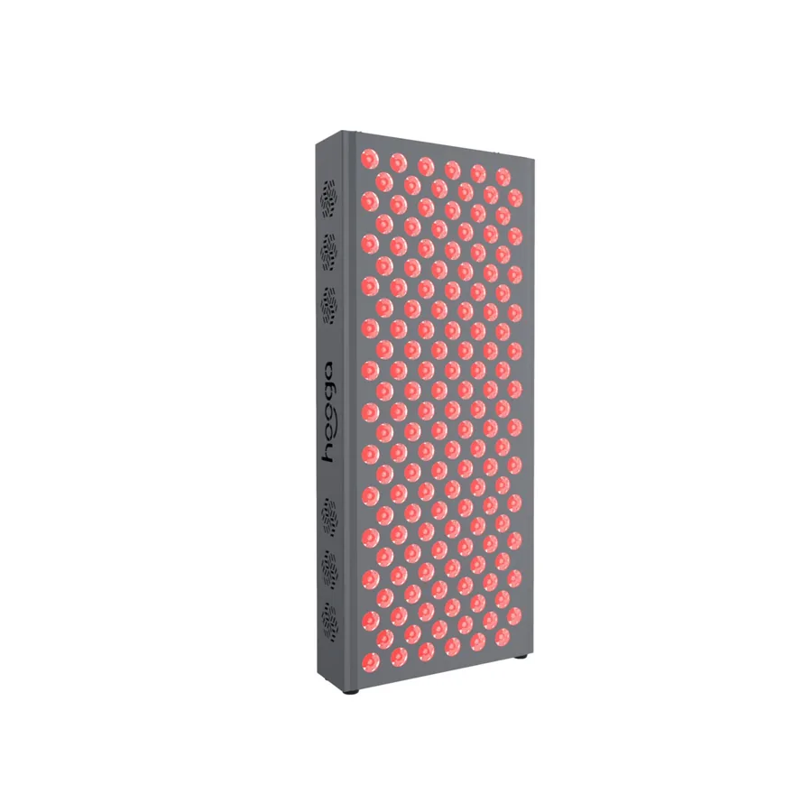 The Hooga PRO750 half-body red light therapy panel, a tall grey rectangular panel of 150 dual-chip LEDs.